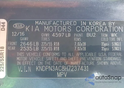 2017 Kia Sportage Ex z USA, uszkodzony, nr VIN KNDPN3AC8H7237431